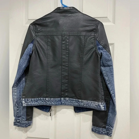 New Look Jean Jacket Combo with faux Leather Bomber Size Small - Picture 6 of 6
